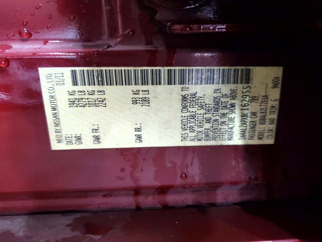 2011 Nissan Altima 2.5 Maroon vin: 1N4AL2APXBC162955
