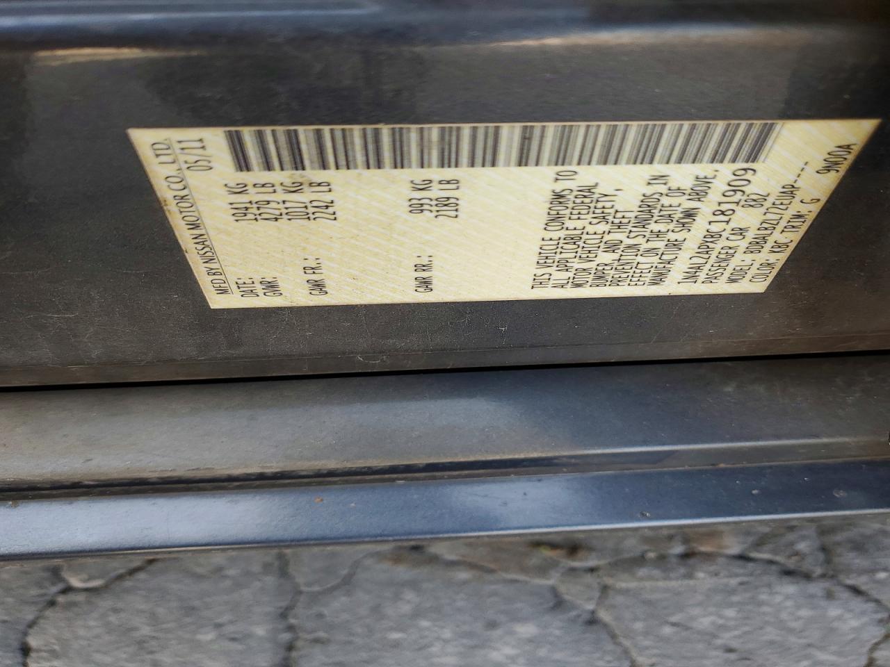 2011 Nissan Altima 2.5 Gray vin: 1N4AL2APXBC181909