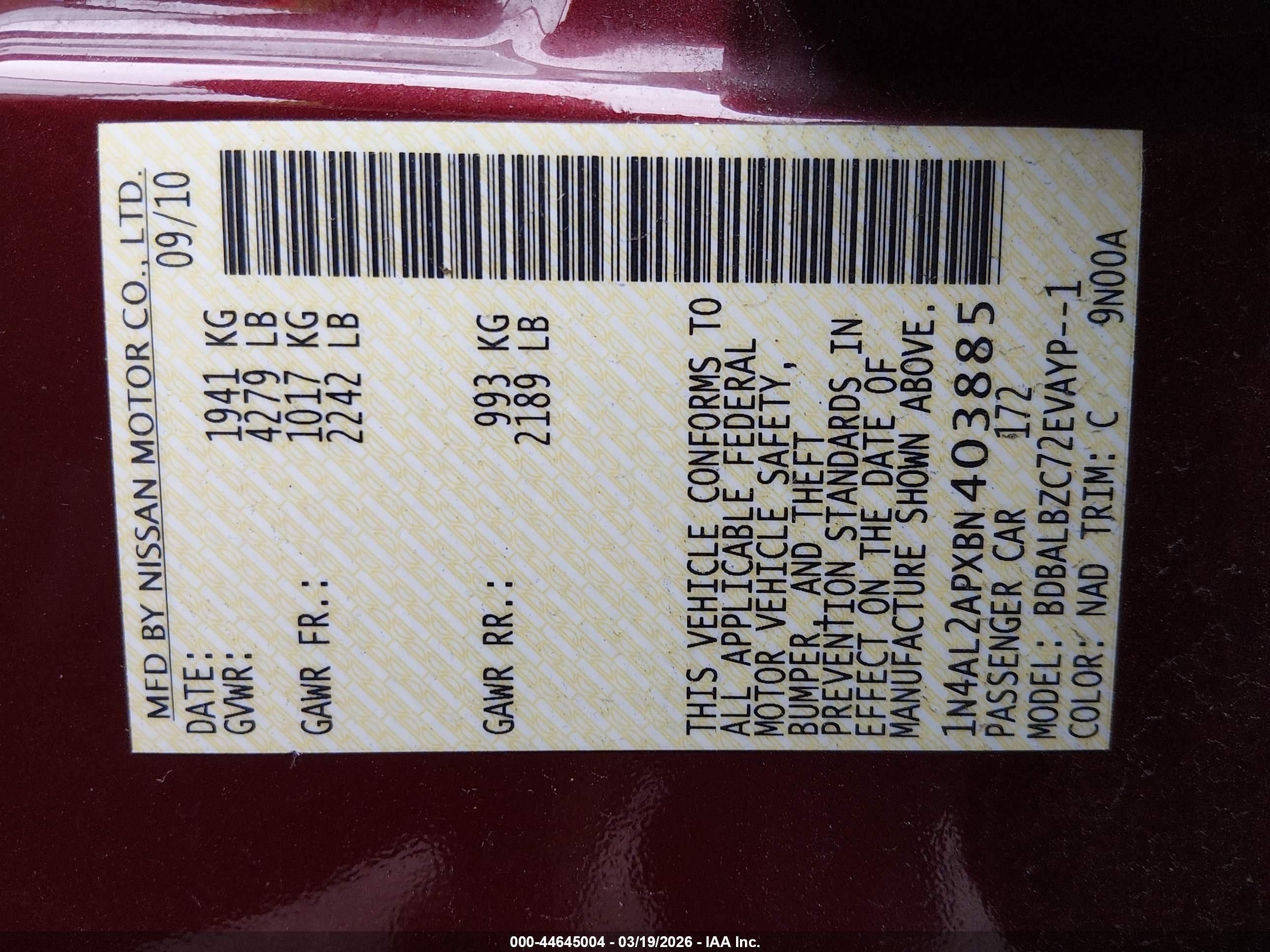 2011 Nissan Altima 2.5 S Red vin: 1N4AL2APXBN403885