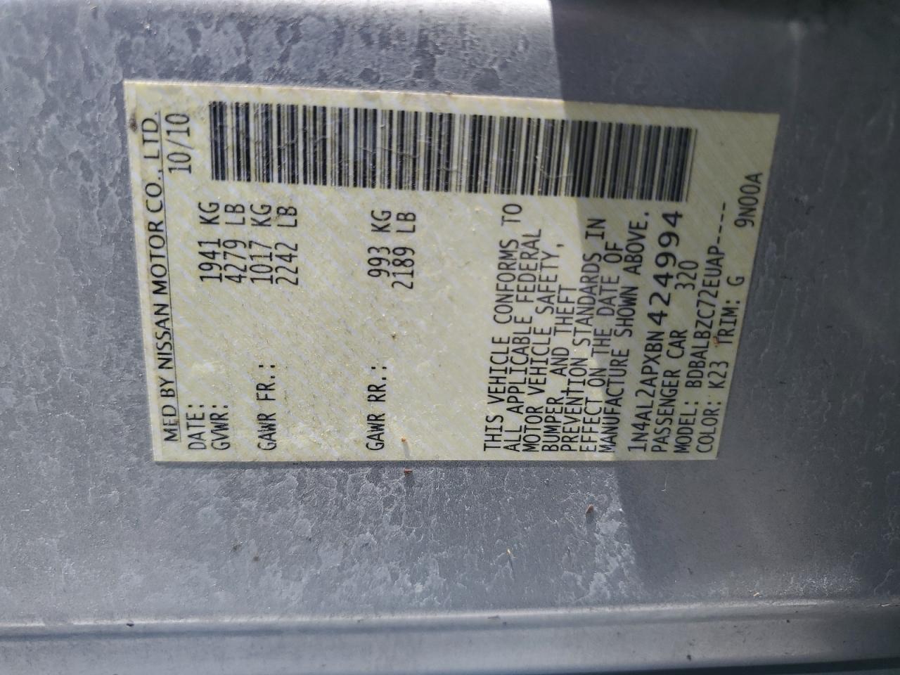 2011 Nissan Altima 2.5 Silver vin: 1N4AL2APXBN424994