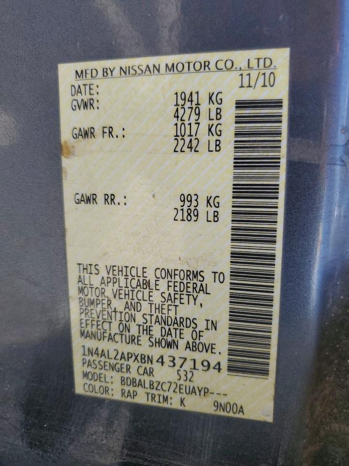 2011 Nissan Altima 2.5 Blue vin: 1N4AL2APXBN437194