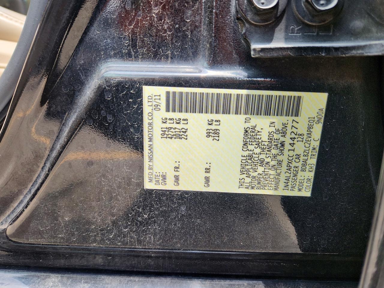 2012 Nissan Altima 2.5 Black vin: 1N4AL2APXCC144277