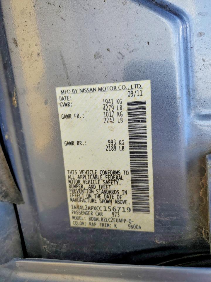 2012 Nissan Altima 2.5 Gray vin: 1N4AL2APXCC156719