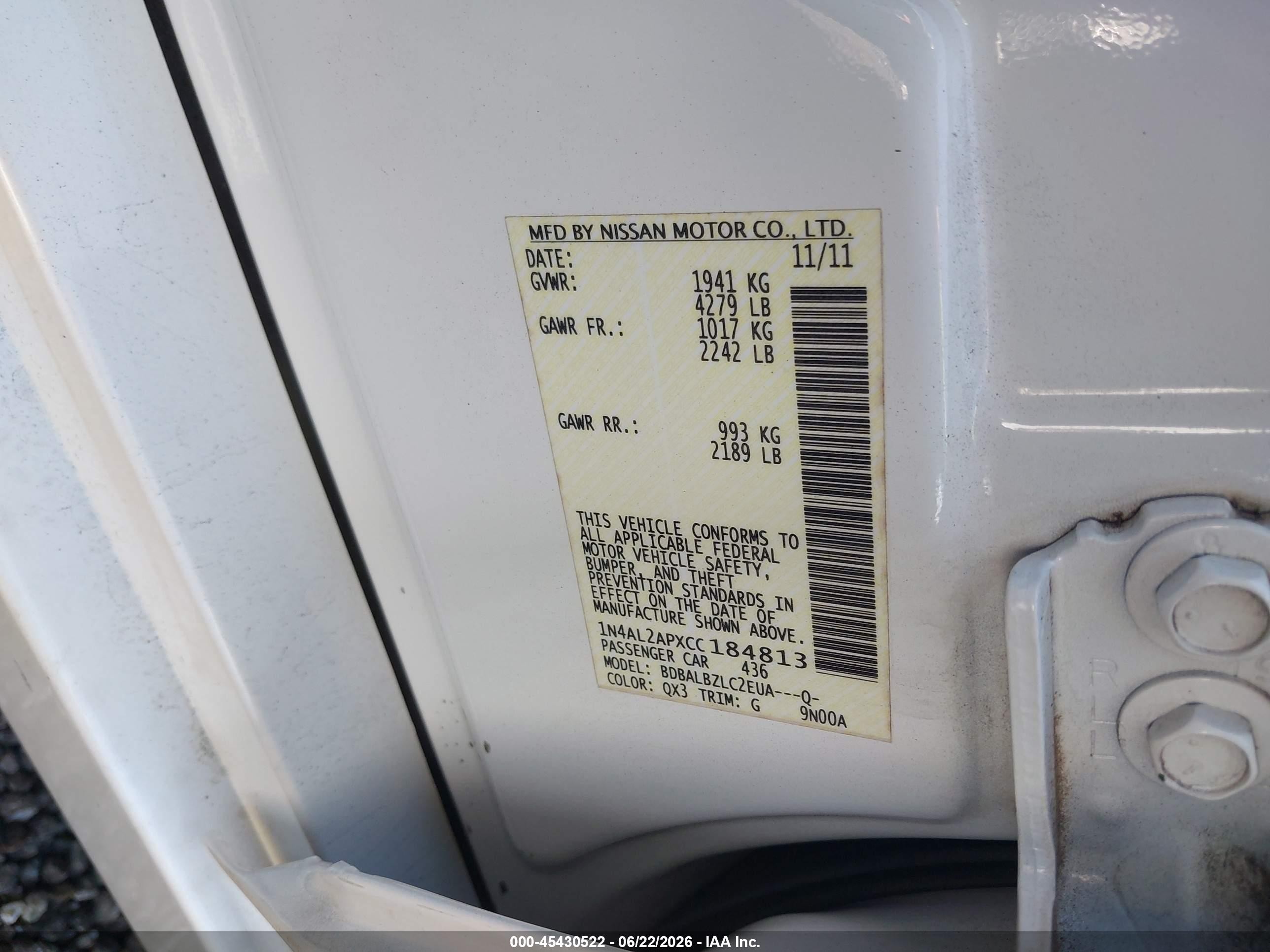 2012 Nissan Altima 2.5 S Белый vin: 1N4AL2APXCC184813