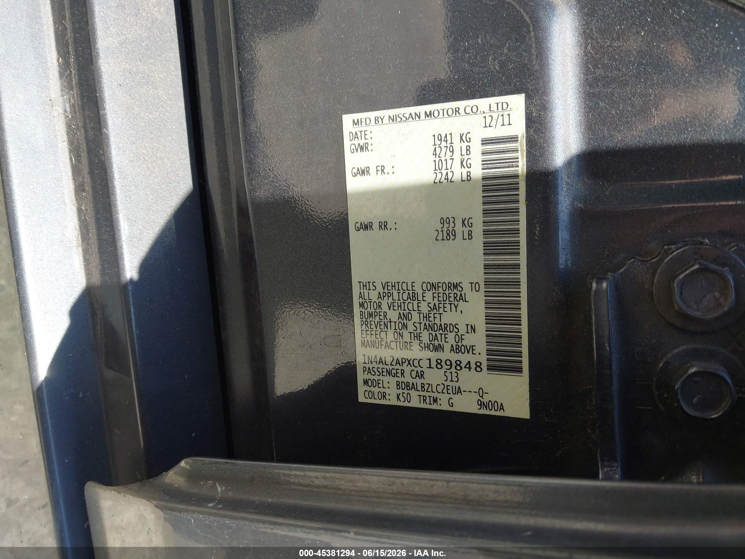 2012 Nissan Altima 2.5 S Gray vin: 1N4AL2APXCC189848
