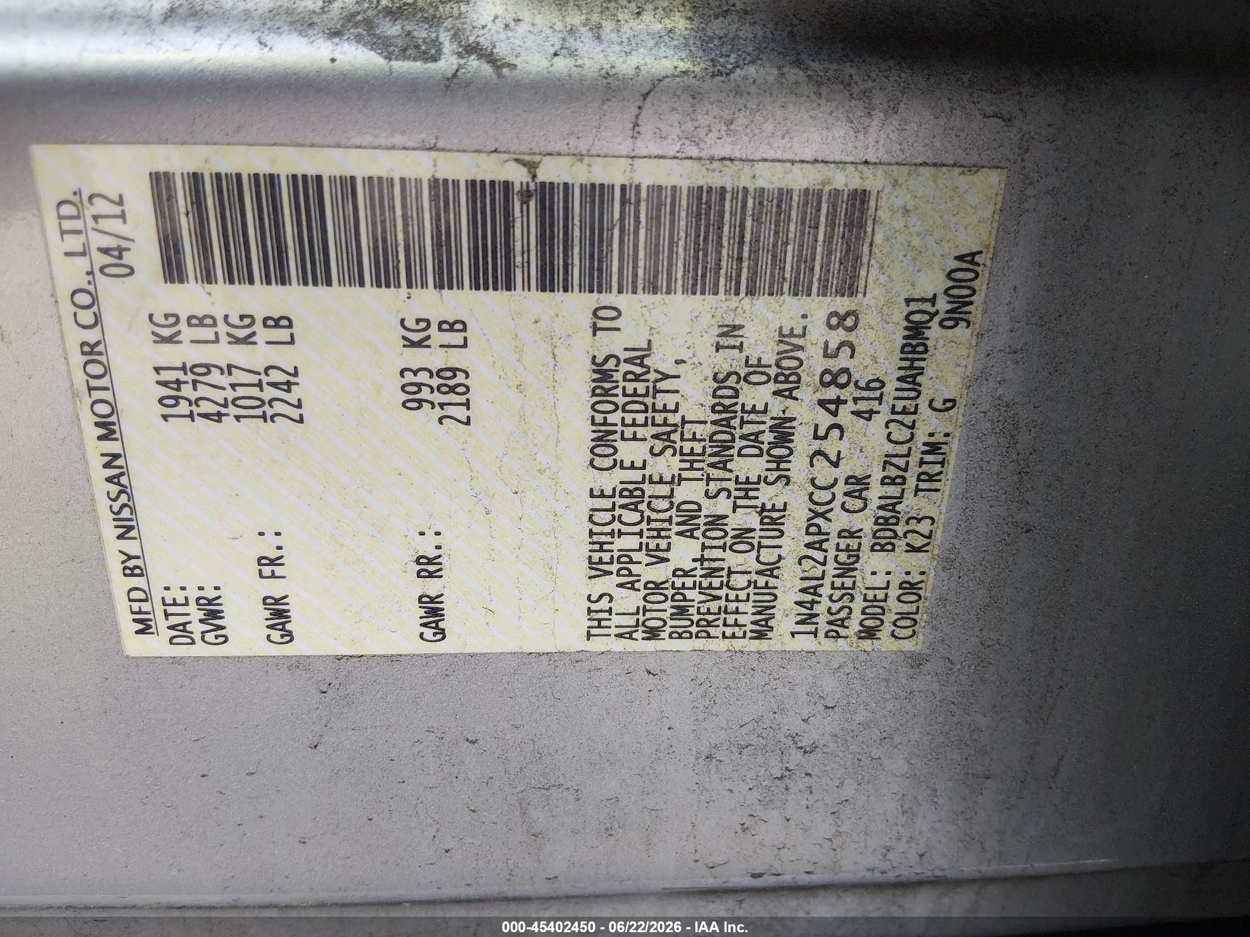 2012 Nissan Altima 2.5 S Silver vin: 1N4AL2APXCC254858