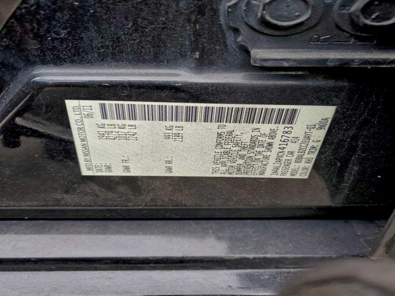 2012 Nissan Altima 2.5 Black vin: 1N4AL2APXCN416783