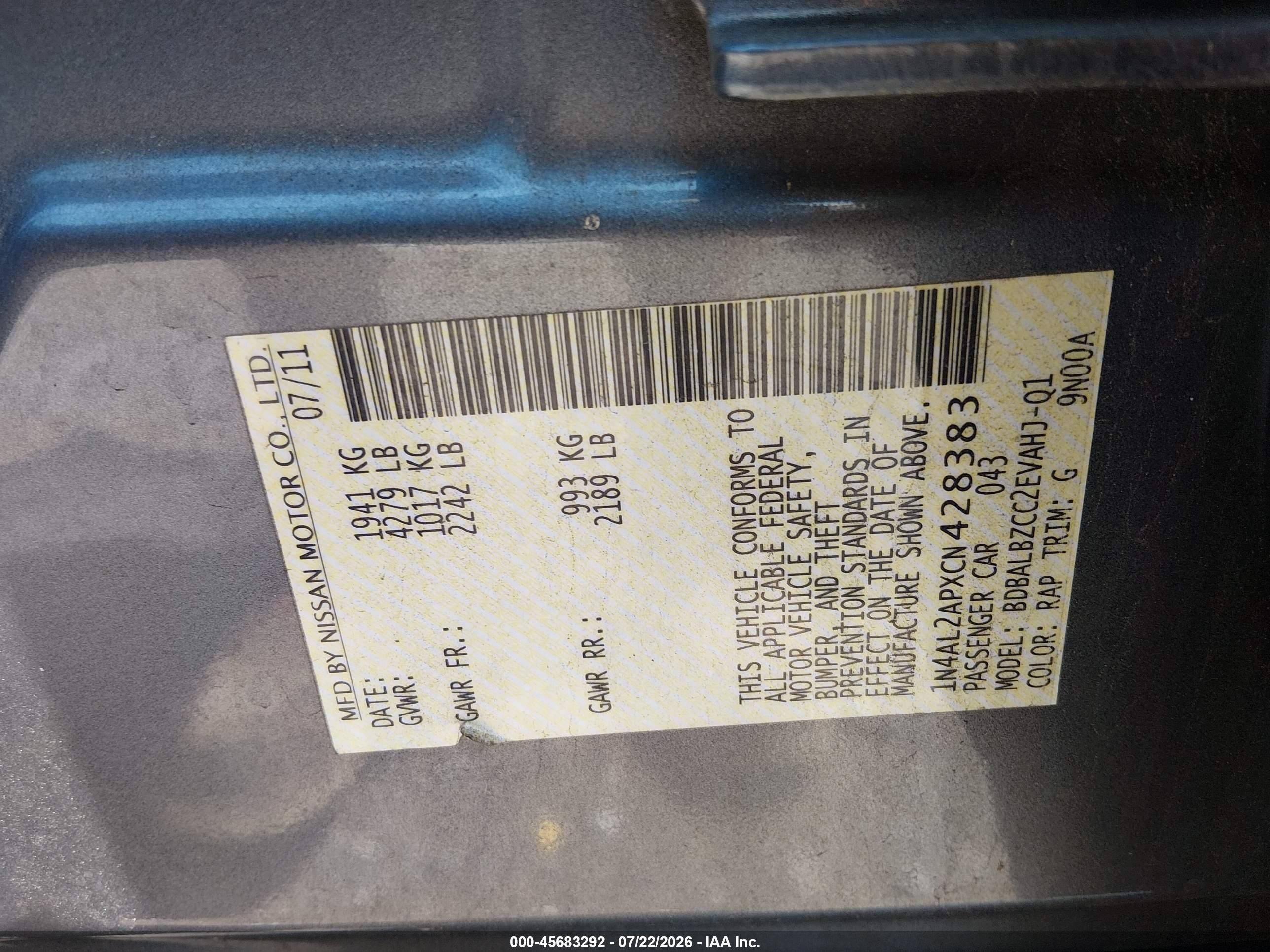2012 Nissan Altima 2.5 S Gray vin: 1N4AL2APXCN428383