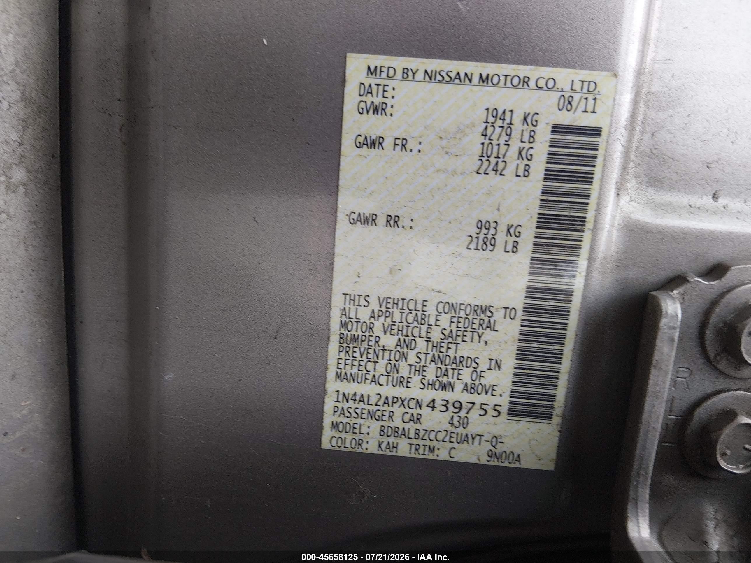 2012 Nissan Altima 2.5 S Gray vin: 1N4AL2APXCN439755