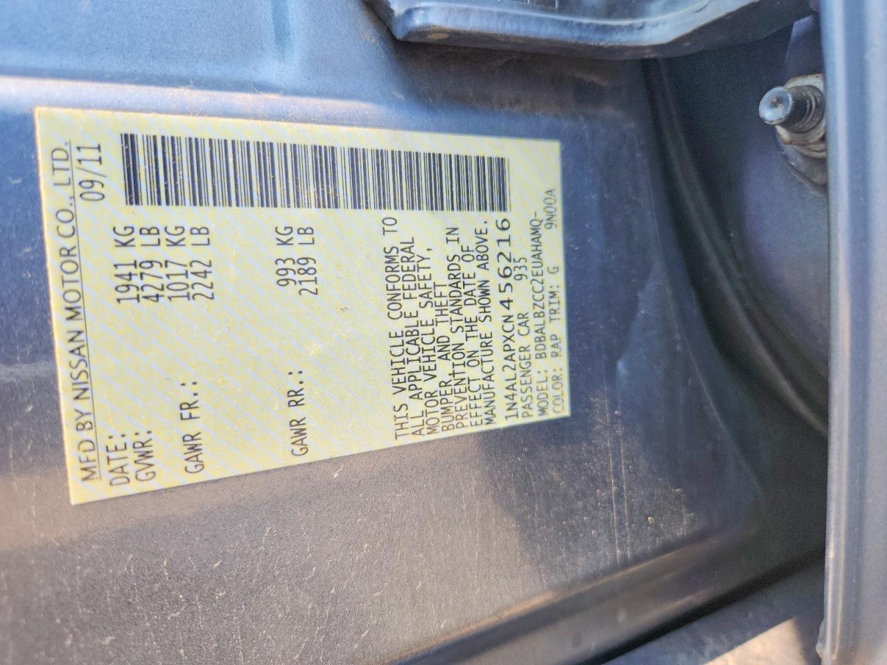 2012 Nissan Altima 2.5 Gray vin: 1N4AL2APXCN456216
