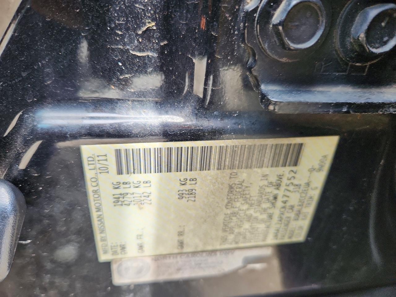2012 Nissan Altima Base/s Black vin: 1N4AL2APXCN477552