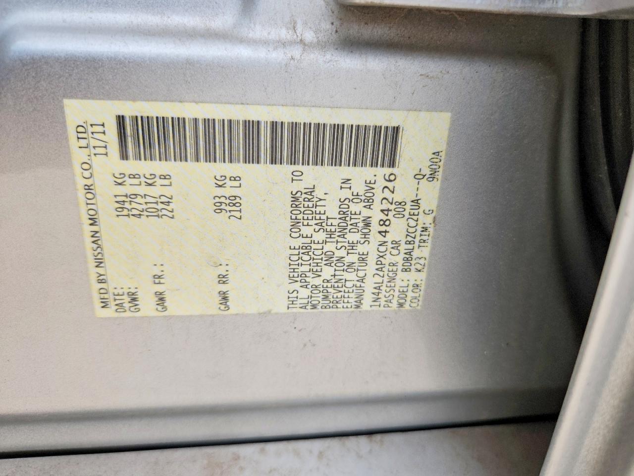 2012 Nissan Altima 2.5 Silver vin: 1N4AL2APXCN484226