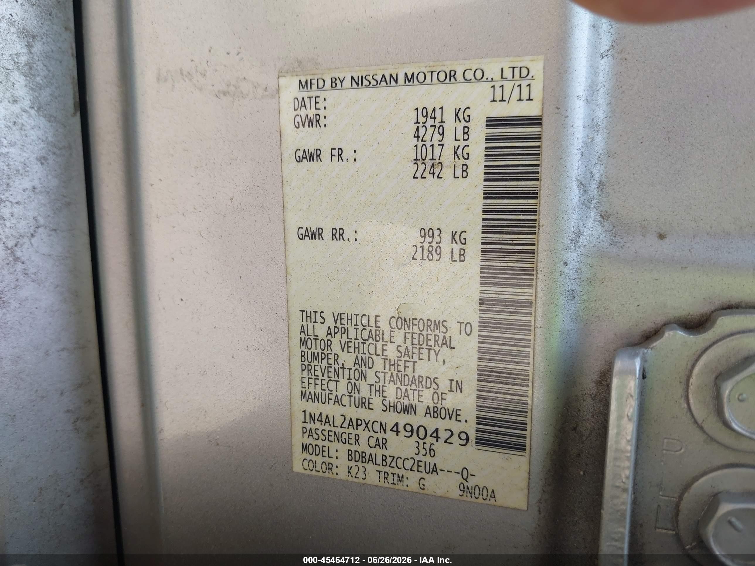 2012 Nissan Altima 2.5 S Silver vin: 1N4AL2APXCN490429