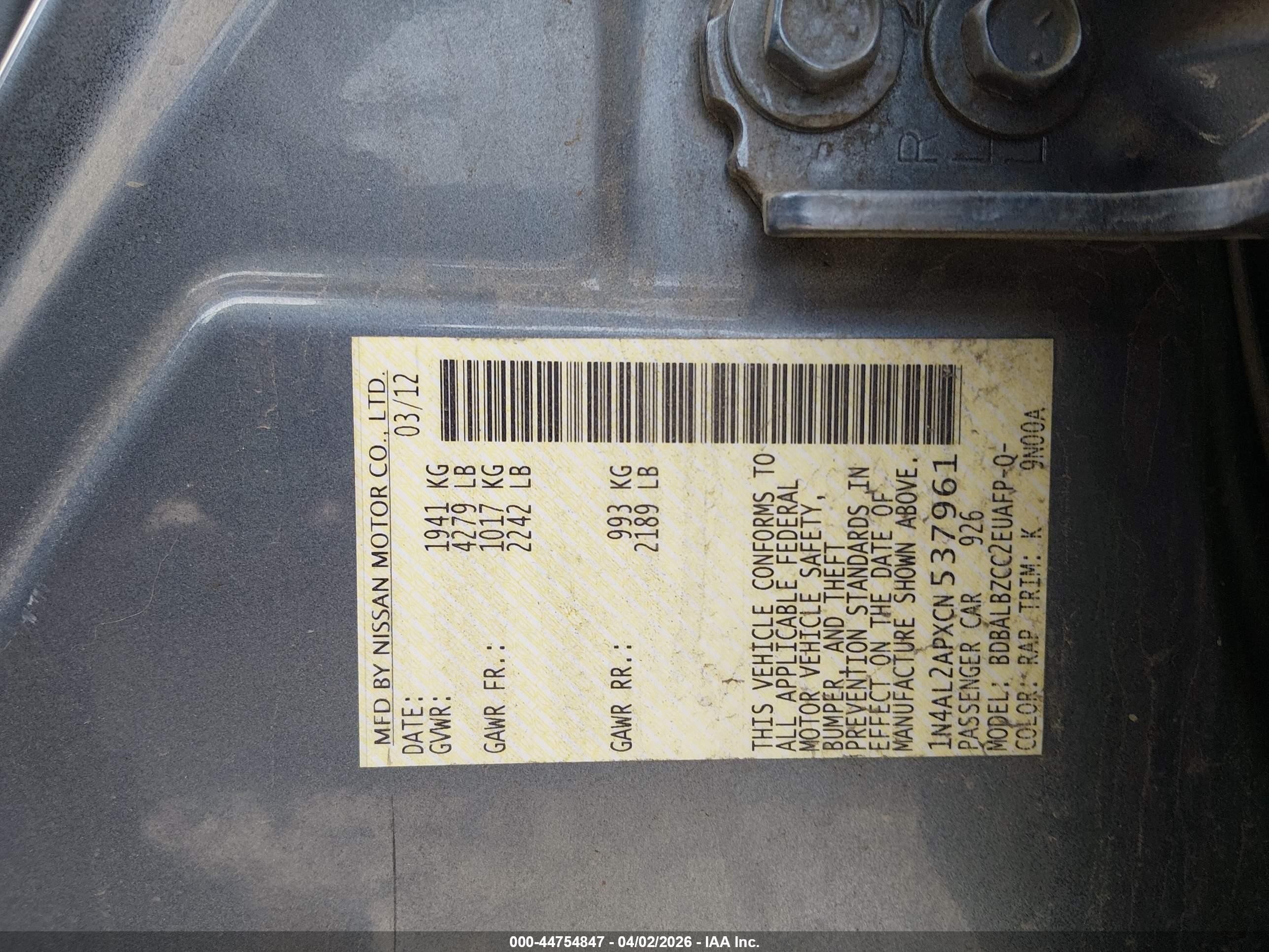 2012 Nissan Altima 2.5 S Blue vin: 1N4AL2APXCN537961