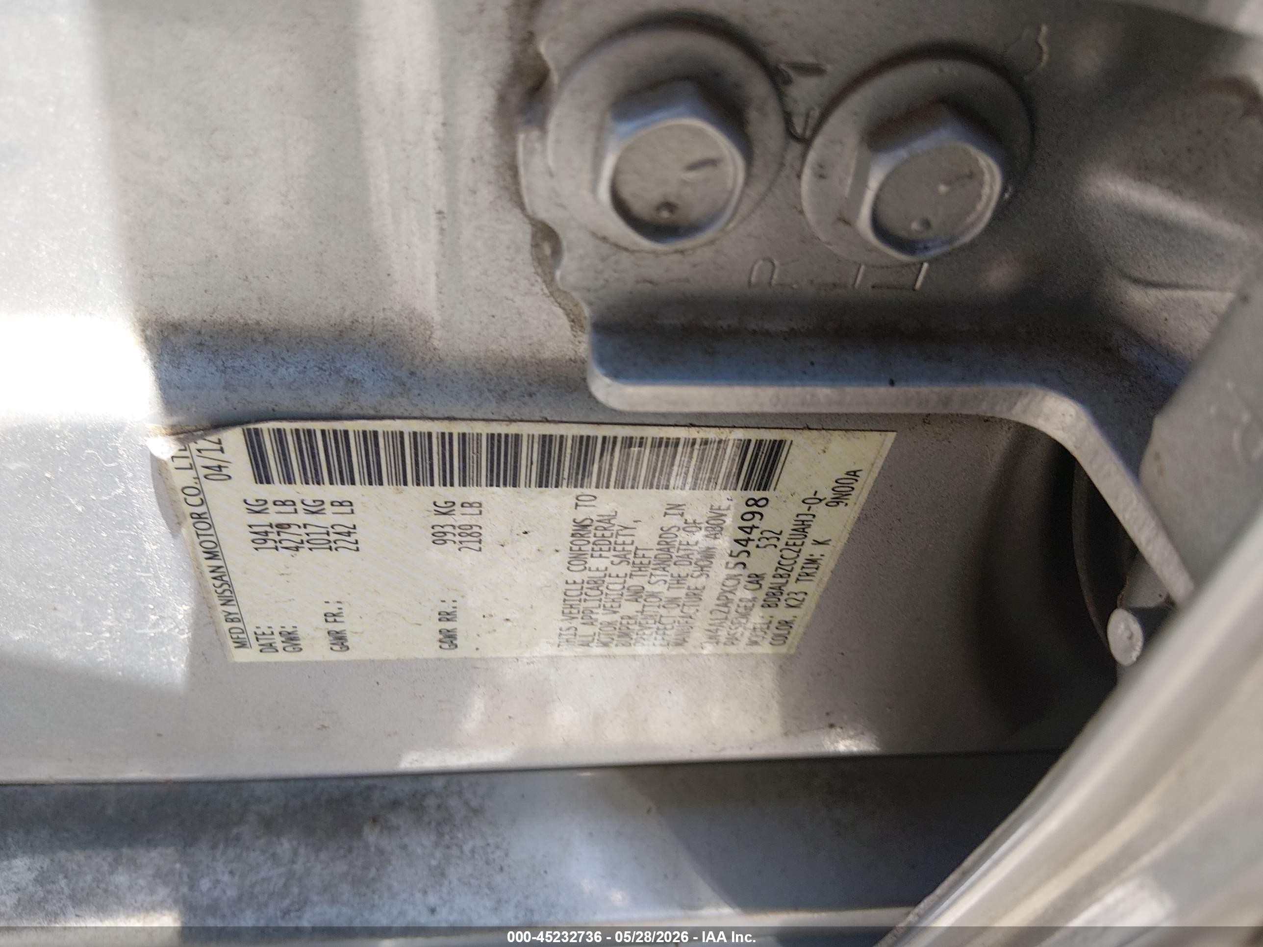 2012 Nissan Altima 2.5 S Silver vin: 1N4AL2APXCN554498