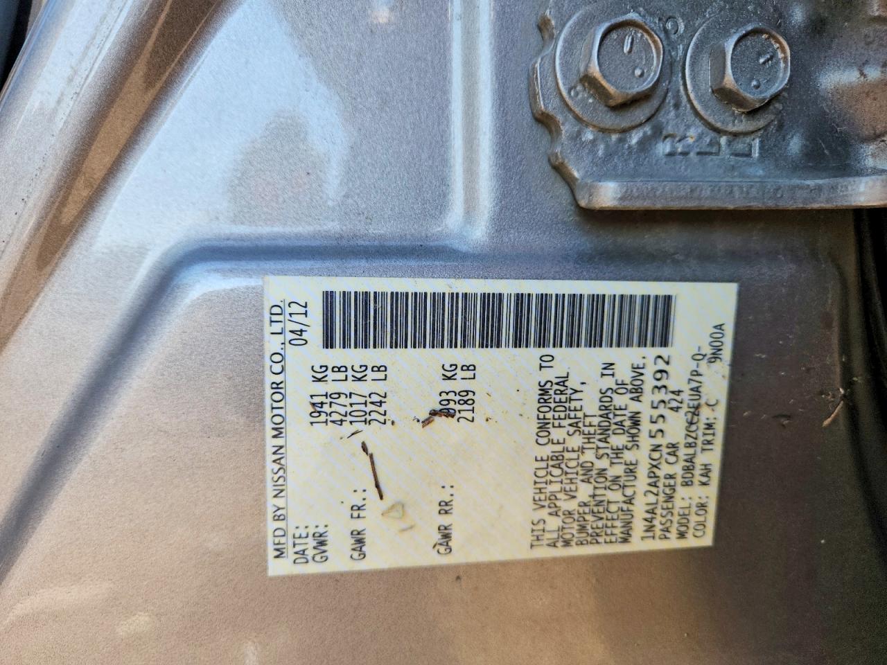2012 Nissan Altima 2.5 Silver vin: 1N4AL2APXCN555392