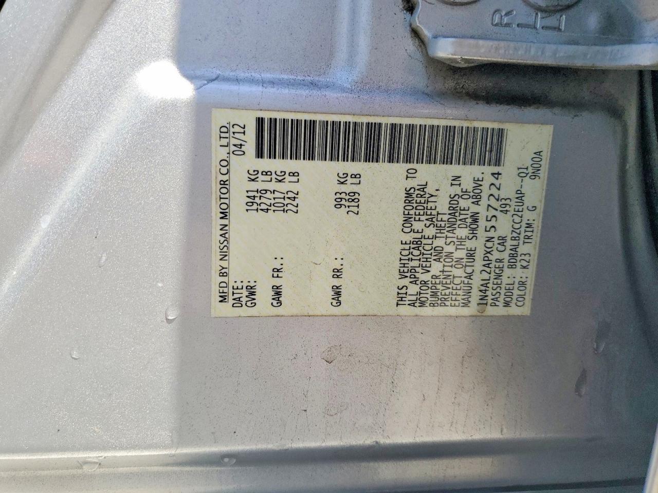 2012 Nissan Altima 2.5 Silver vin: 1N4AL2APXCN557224