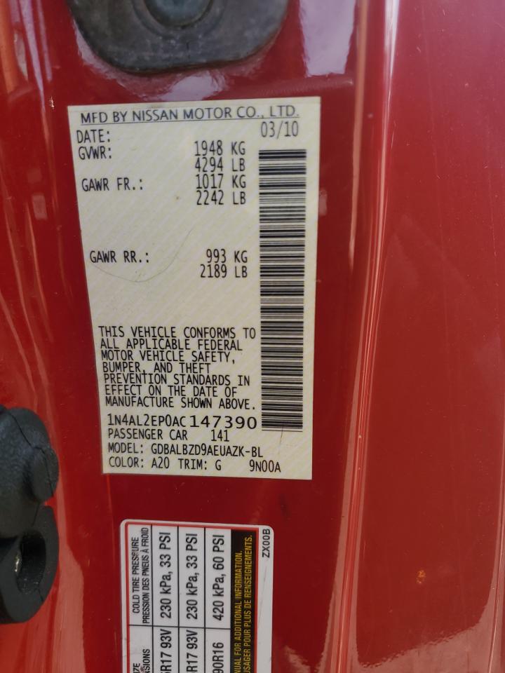 2010 Niss Altima S Red vin: 1N4AL2EP0AC147390