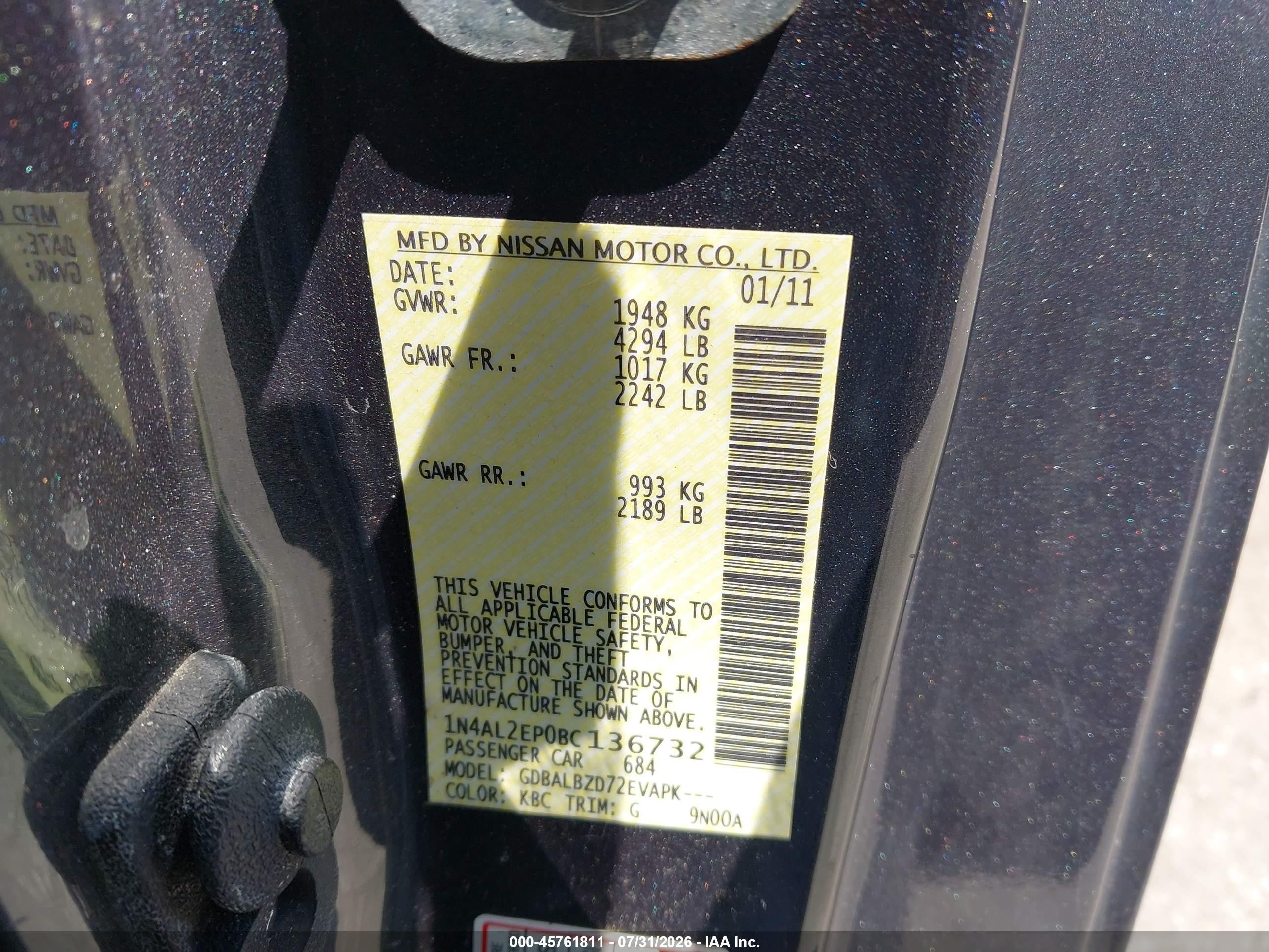 2011 Nissan Altima 2.5 S Gray vin: 1N4AL2EP0BC136732