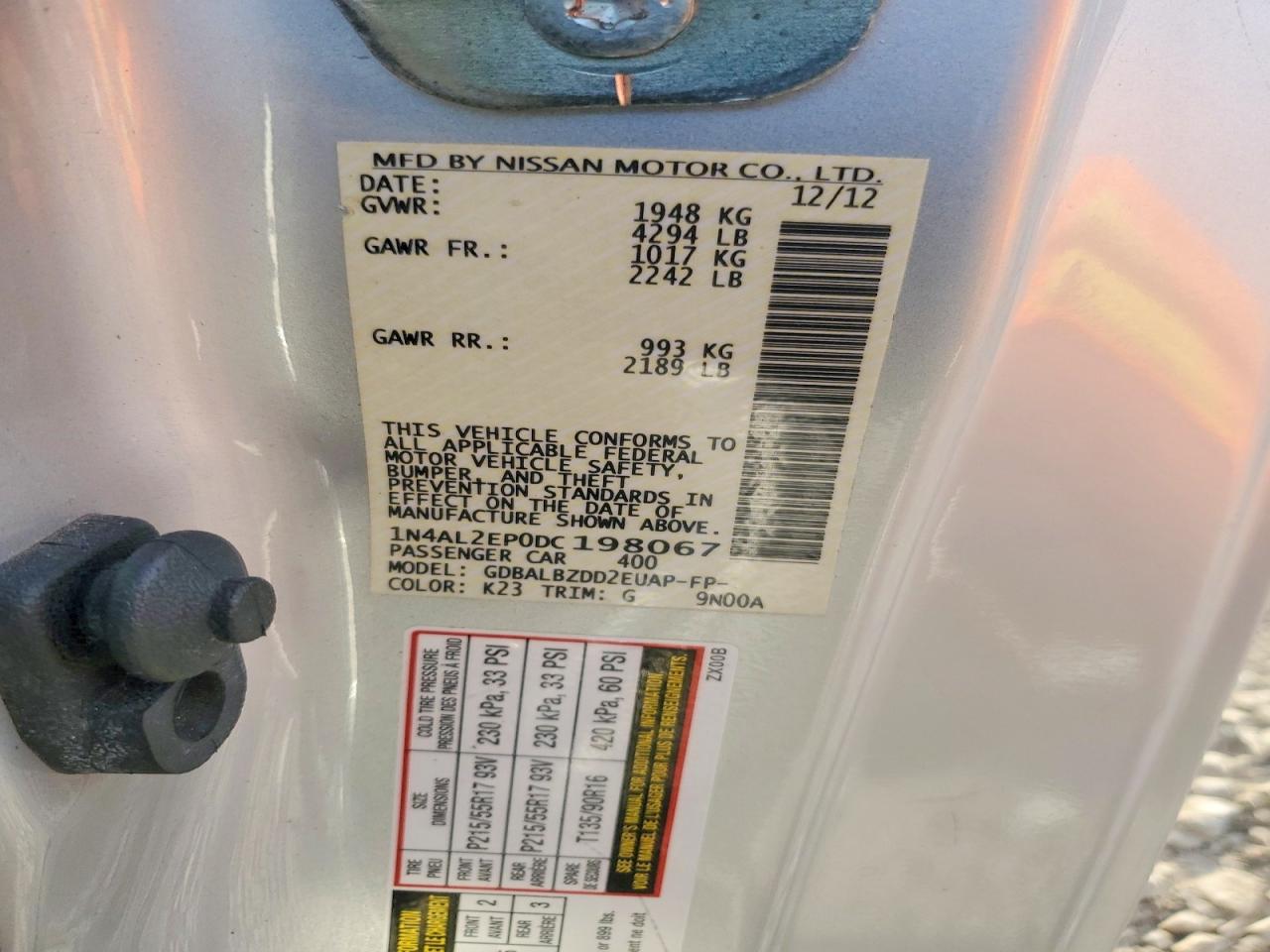 2013 Nissan Altima S Silver vin: 1N4AL2EP0DC198067