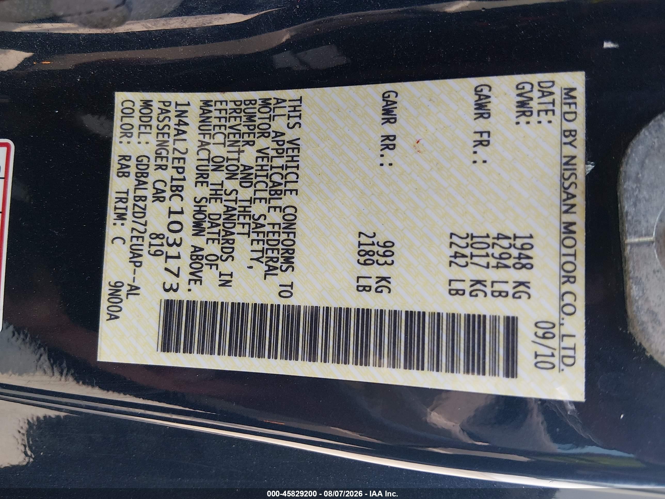 2011 Nissan Altima 2.5 S Blue vin: 1N4AL2EP1BC103173