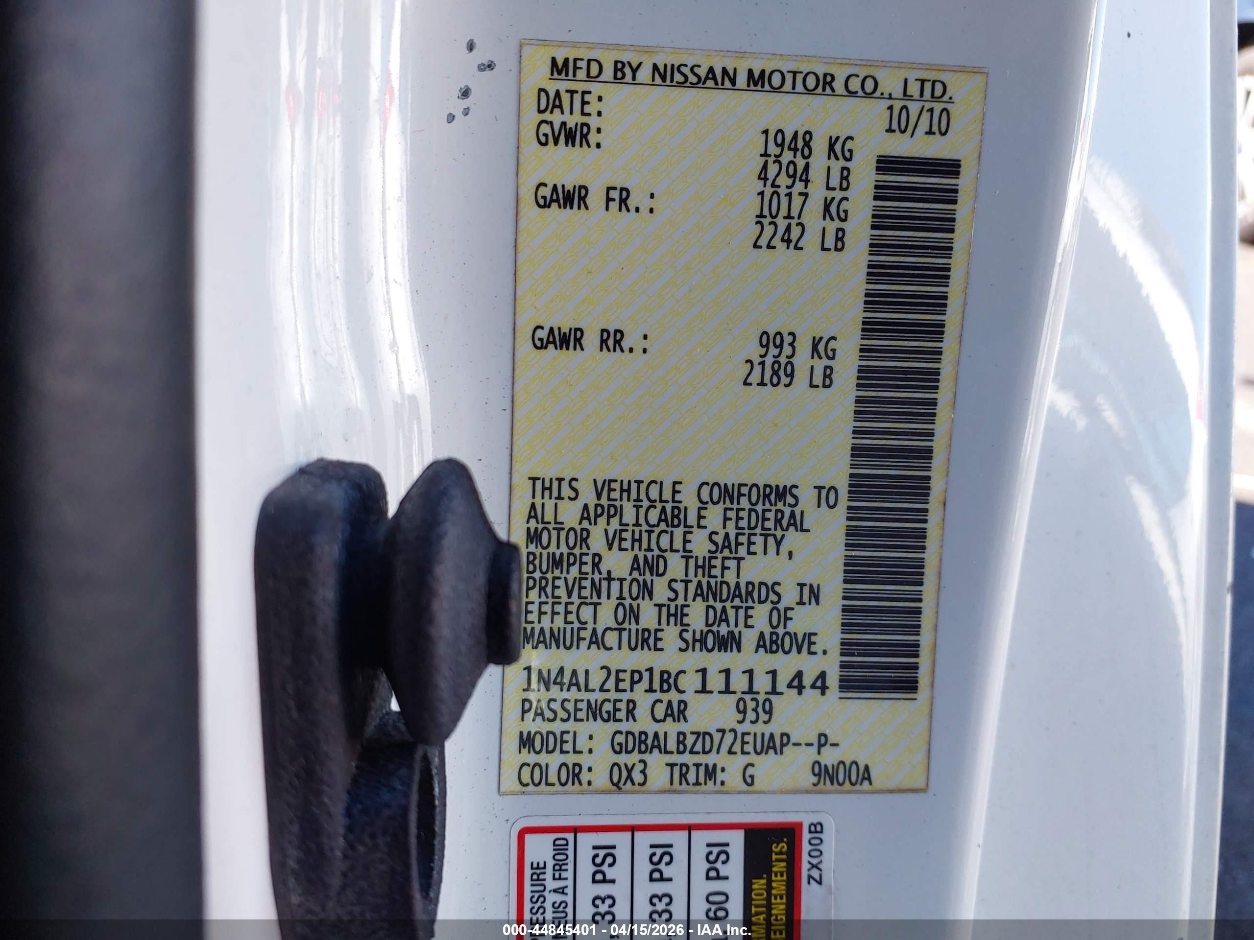 2011 Nissan Altima 2.5 S Белый vin: 1N4AL2EP1BC111144