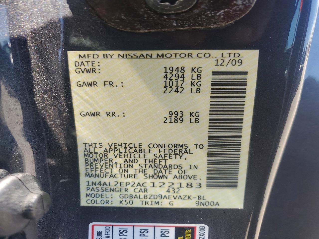 2010 Nissan Altima S Gray vin: 1N4AL2EP2AC122183