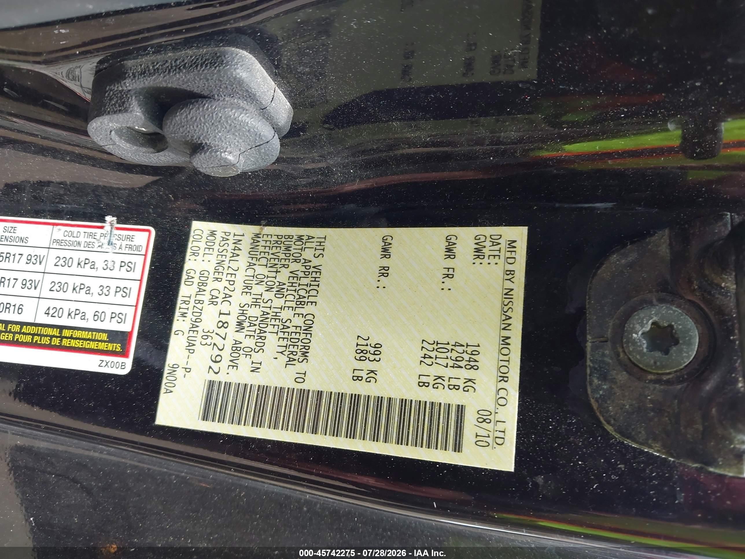 2010 Nissan Altima 2.5 S Purple vin: 1N4AL2EP2AC187292
