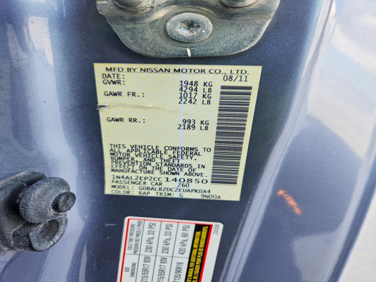 2012 Nissan Altima S Blue vin: 1N4AL2EP2CC140850