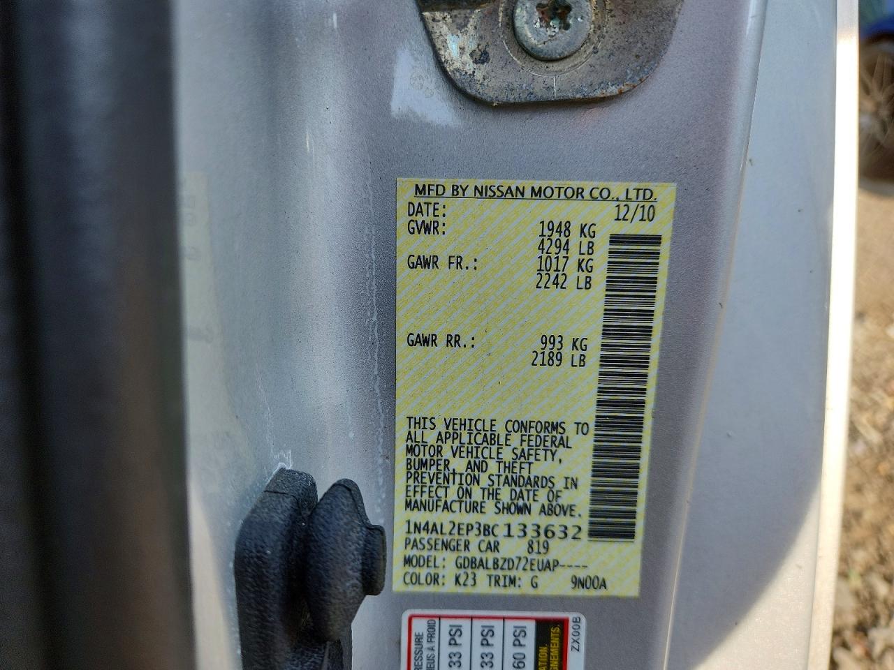 2011 Nissan Altima S Silver vin: 1N4AL2EP3BC133632