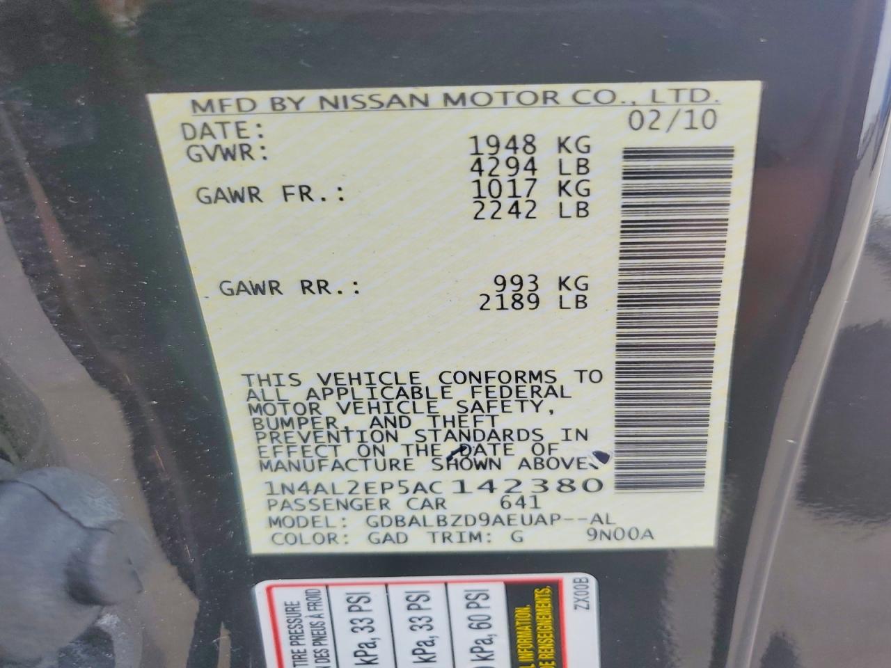 2010 Nissan Altima S Maroon vin: 1N4AL2EP5AC142380