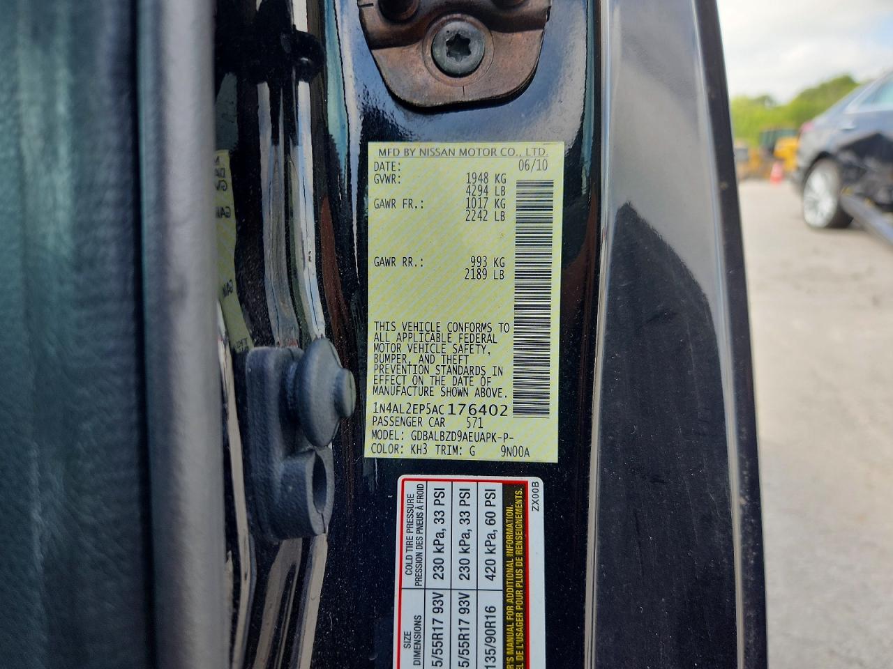 2010 Nissan Altima 2.5 S Black vin: 1N4AL2EP5AC176402