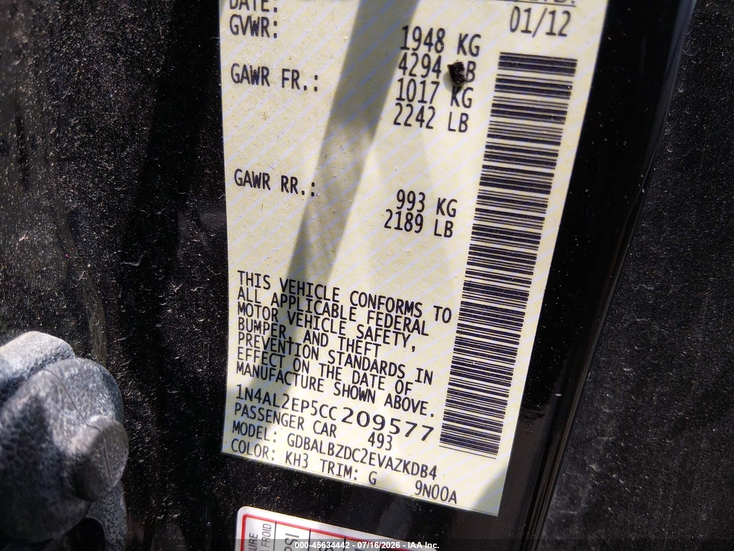 2012 Nissan Altima 2.5 S Black vin: 1N4AL2EP5CC209577