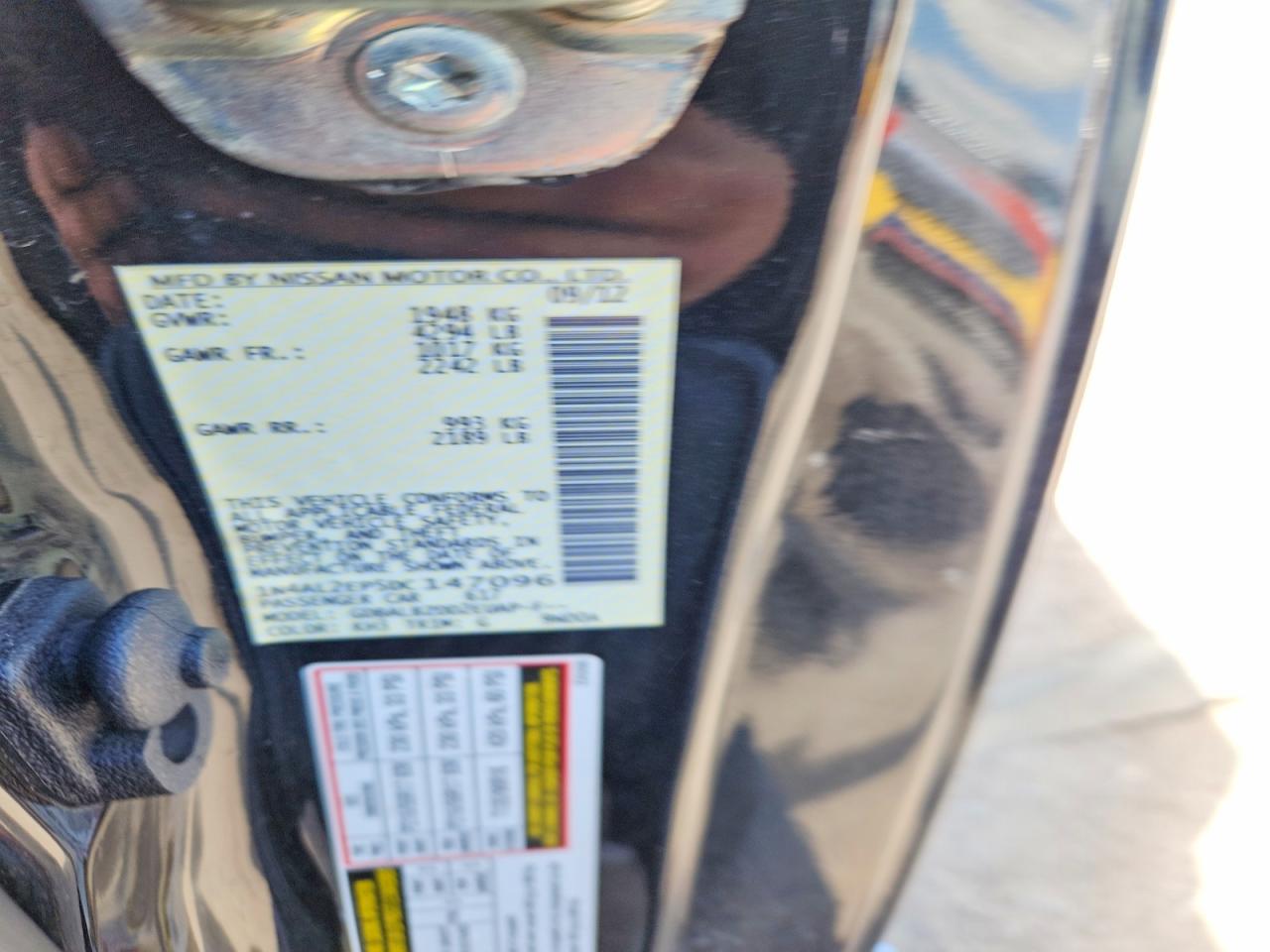 2013 Nissan Altima 4d 2wd Black vin: 1N4AL2EP5DC147096