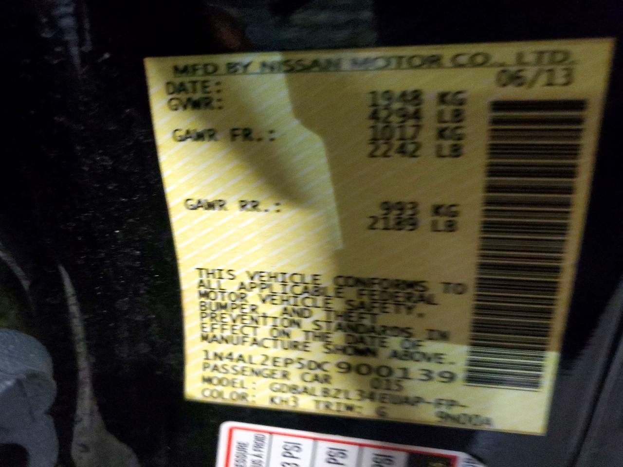 2013 Nissan Altima S Black vin: 1N4AL2EP5DC900139