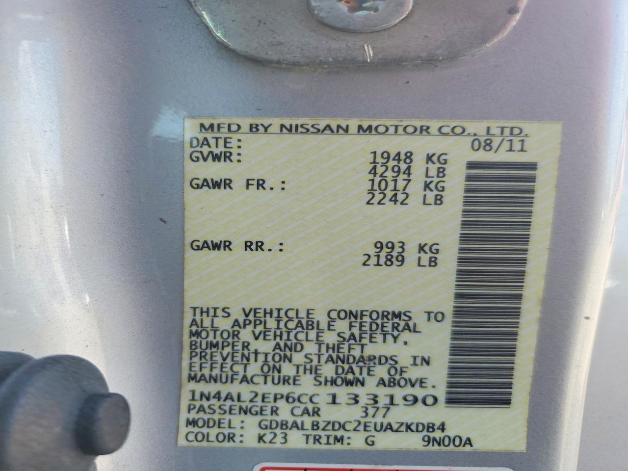 2012 Nissan Altima 2.5 S Silver vin: 1N4AL2EP6CC133190
