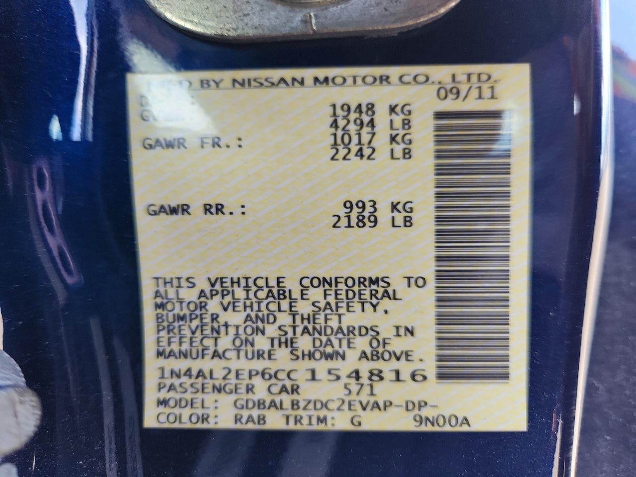 2012 Nissan Altima 2.5 S Синий vin: 1N4AL2EP6CC154816