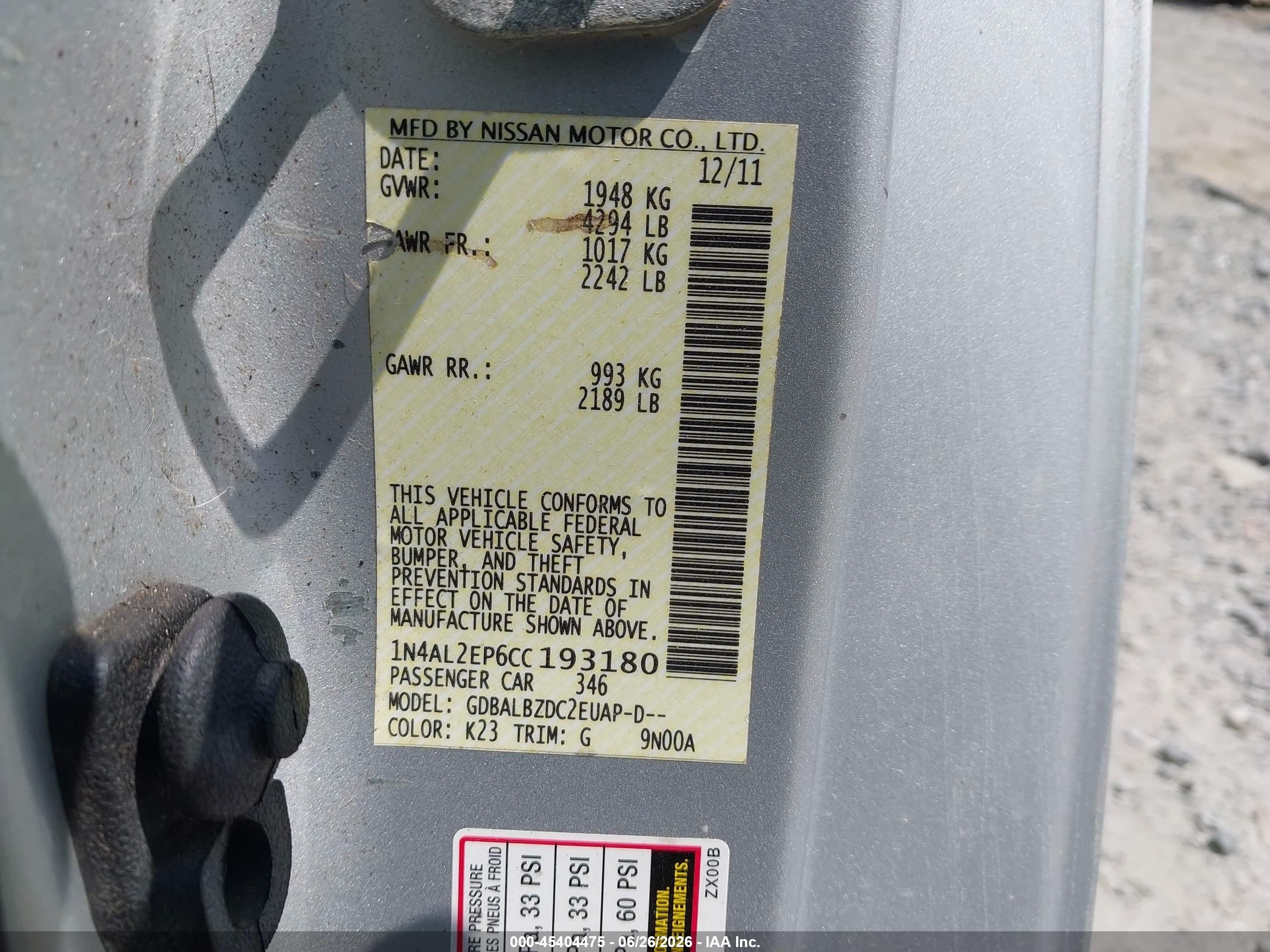 2012 Nissan Altima 2.5 S Silver vin: 1N4AL2EP6CC193180