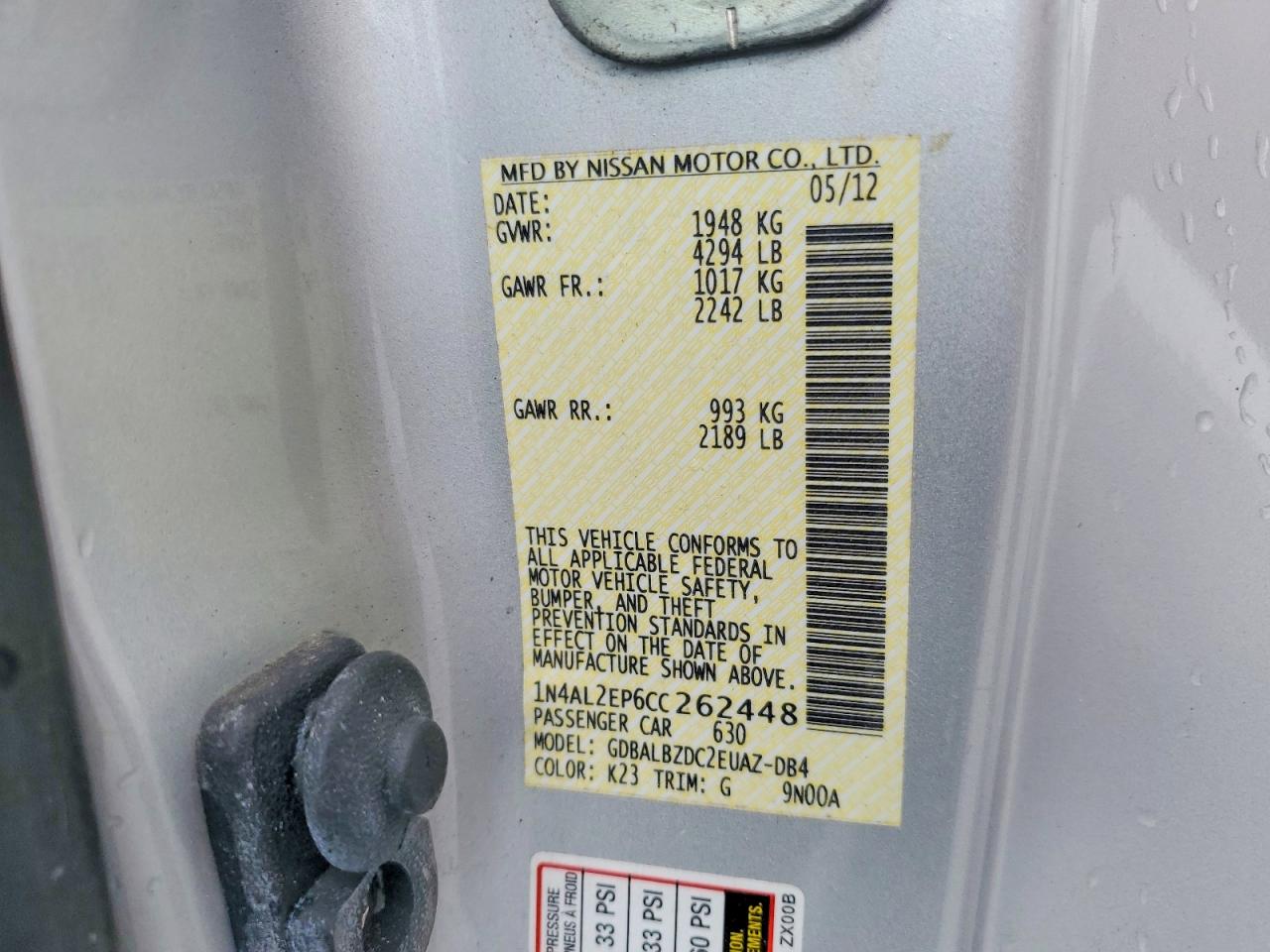 2012 Nissan Altima S Silver vin: 1N4AL2EP6CC262448