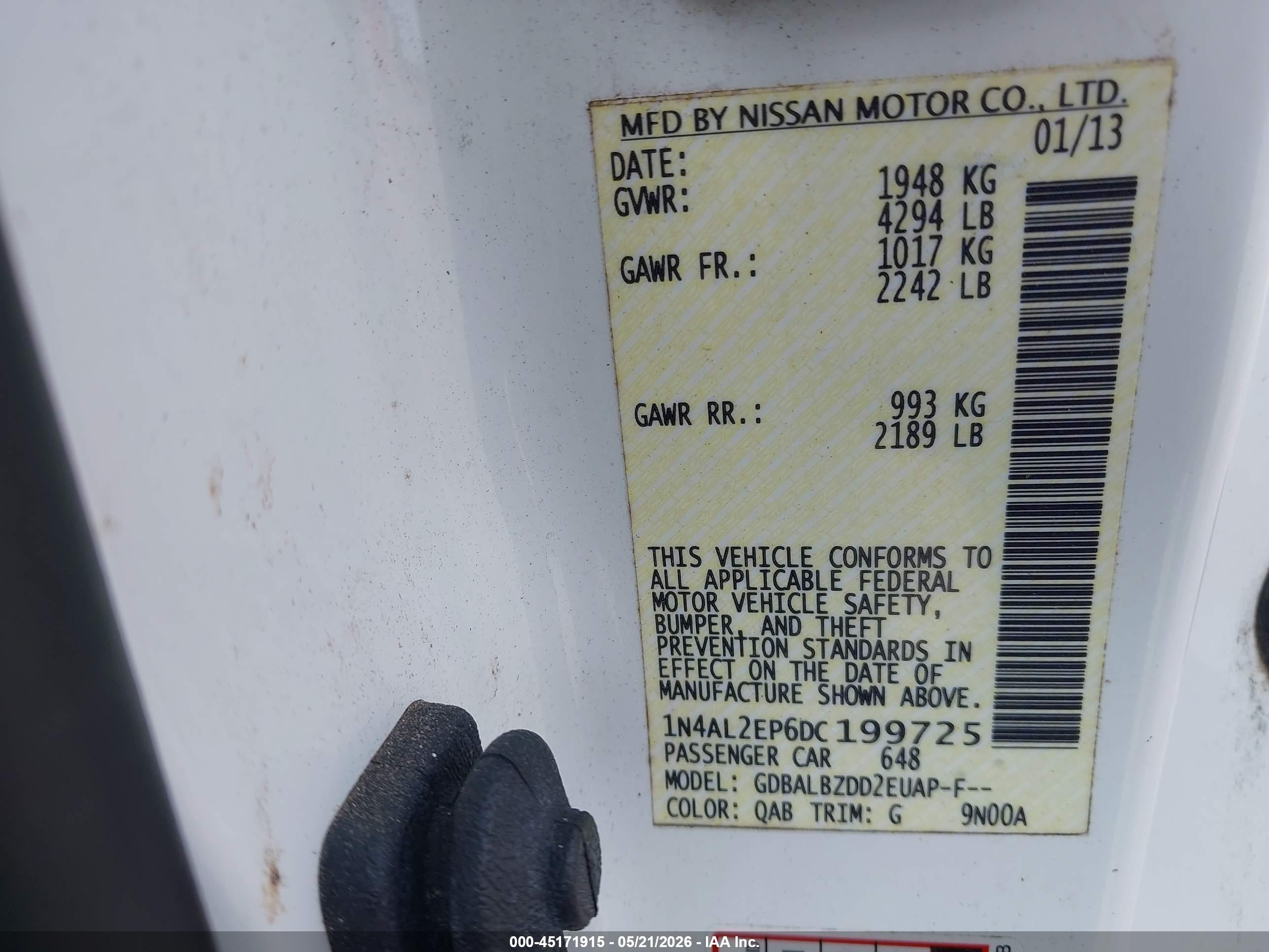 2013 Nissan Altima 2.5 S White vin: 1N4AL2EP6DC199725