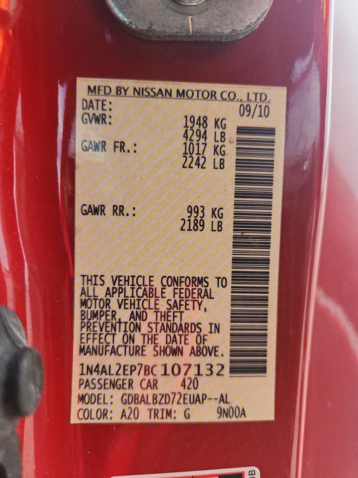 2011 Nissan Altima S Red vin: 1N4AL2EP7BC107132