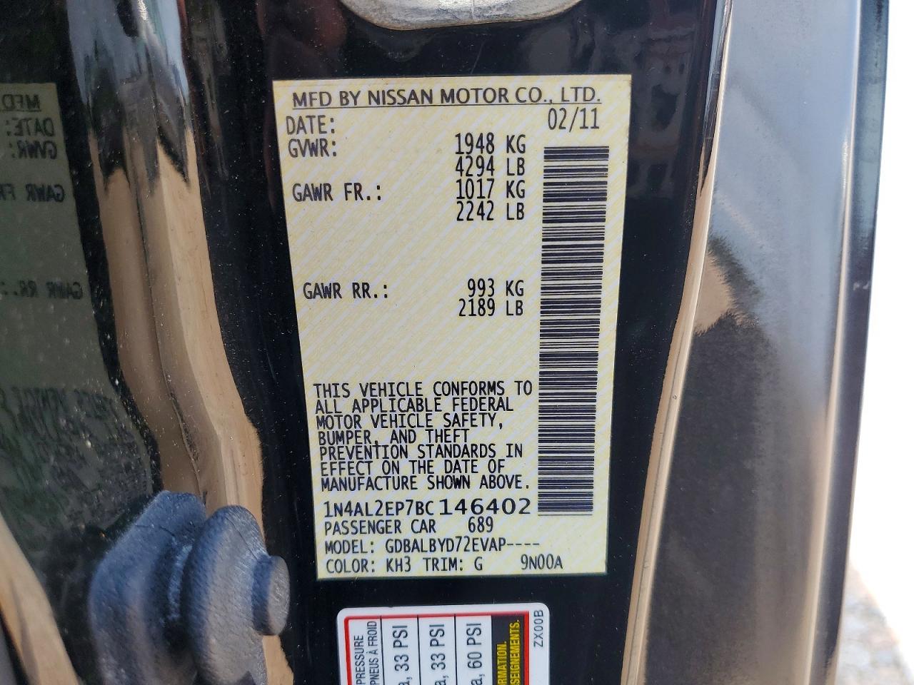2011 Nissan Altima 2.5 S Черный vin: 1N4AL2EP7BC146402