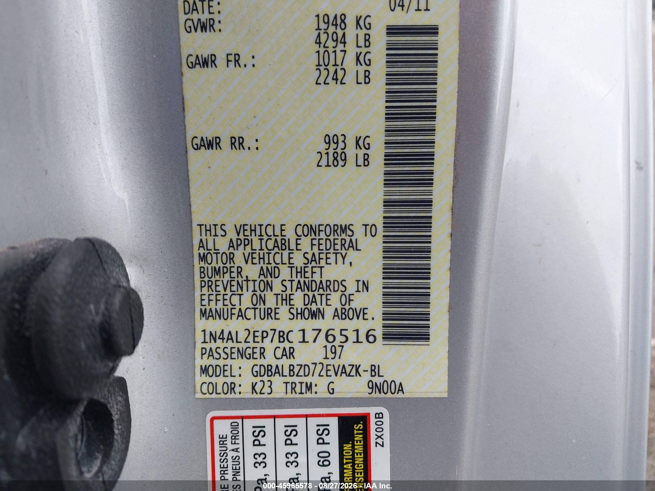 2011 Nissan Altima 2.5 S Silver vin: 1N4AL2EP7BC176516
