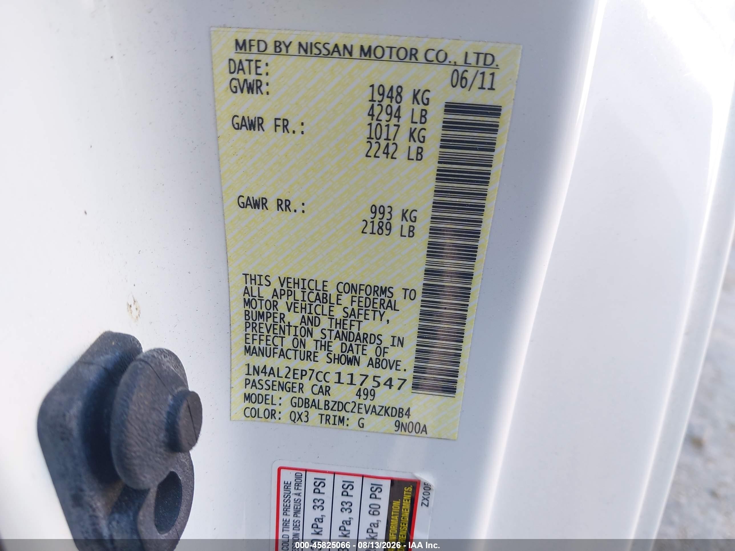2012 Nissan Altima 2.5 S White vin: 1N4AL2EP7CC117547