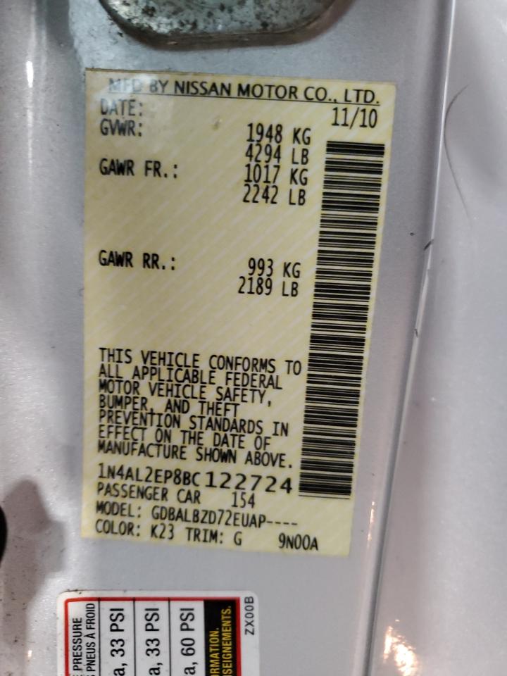 2011 Nissan Altima S Silver vin: 1N4AL2EP8BC122724