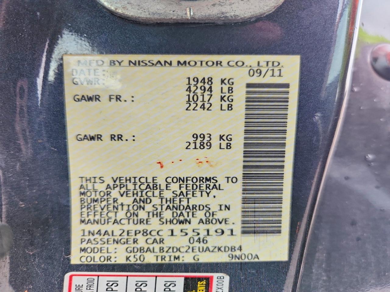 2012 Nissan Altima S Gray vin: 1N4AL2EP8CC155191
