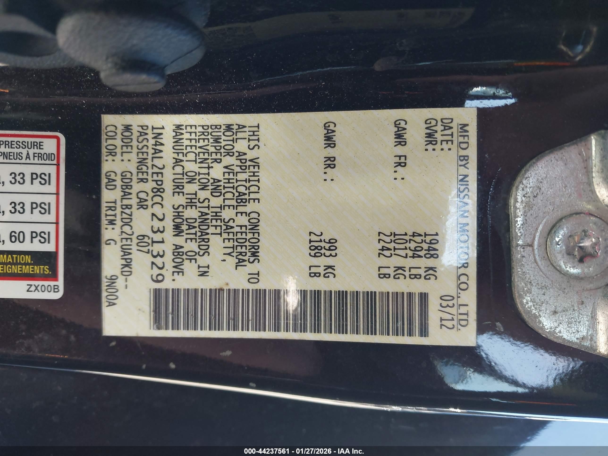 2012 Nissan Altima 2.5 S Purple vin: 1N4AL2EP8CC231329