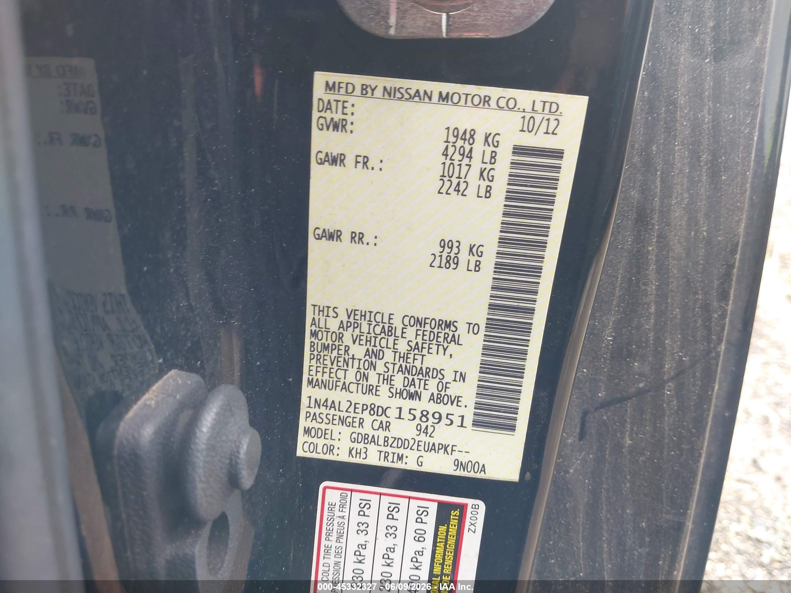 2013 Nissan Altima 2.5 S Black vin: 1N4AL2EP8DC158951