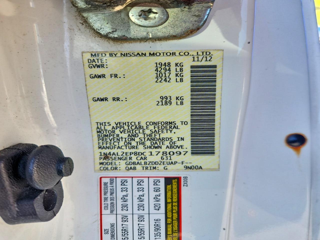 2013 Nissan Altima 2.5 S White vin: 1N4AL2EP8DC178097