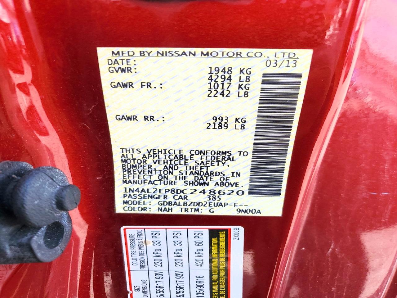 2013 Nissan Altima 2.5 Red vin: 1N4AL2EP8DC248620